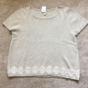 NWT J Crew Lace Detail Short Sleeve Sweater